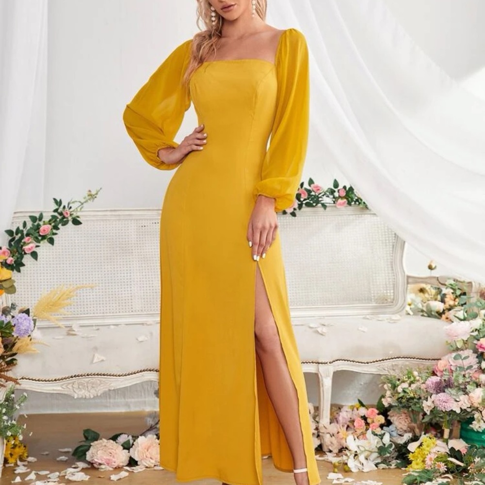 Lantern sleeve yellow dress